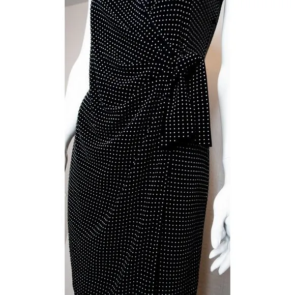 ST. JOHN Vintage '90s Silver Studded Polka Dot Black Wrap Dress NWT US 2