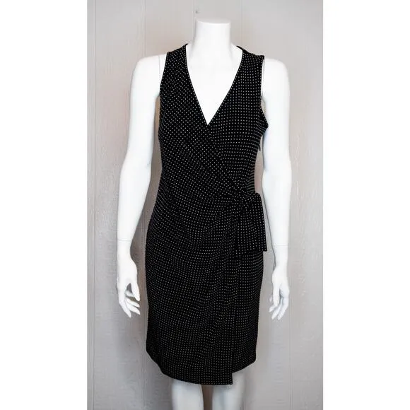 ST. JOHN Vintage '90s Silver Studded Polka Dot Black Wrap Dress NWT US 2