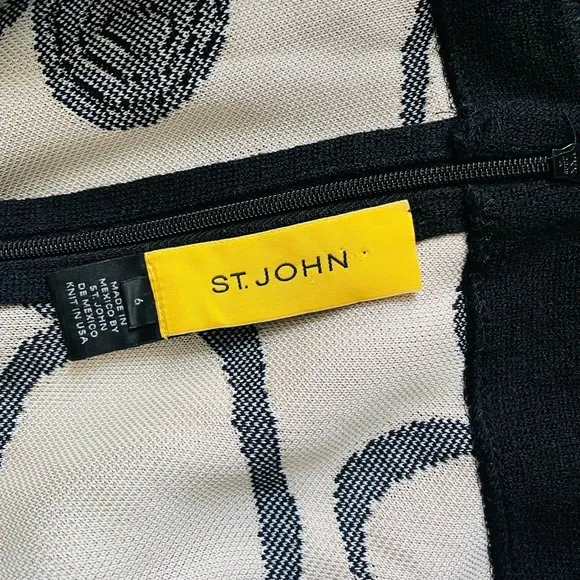 ST. JOHN Women’s Black Printed Stretch Knit Sleeveless Sheath Shift Dress Size 6