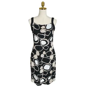 ST. JOHN Women’s Black Printed Stretch Knit Sleeveless Sheath Shift Dress Size 6