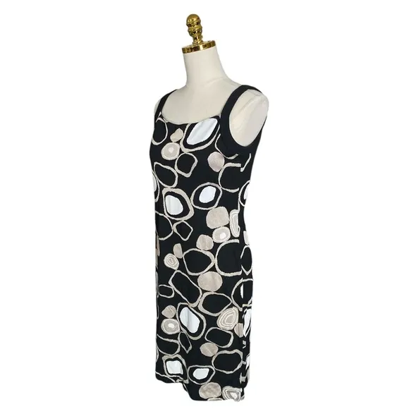 ST. JOHN Women’s Black Printed Stretch Knit Sleeveless Sheath Shift Dress Size 6
