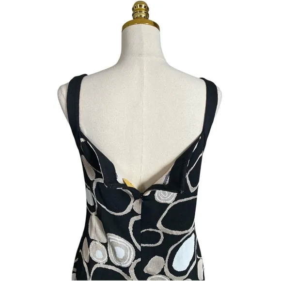 ST. JOHN Women’s Black Printed Stretch Knit Sleeveless Sheath Shift Dress Size 6