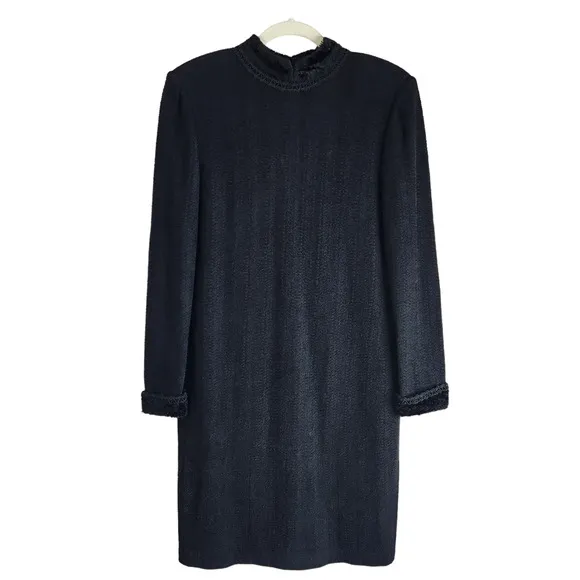 ST. JOHN Womens Dress Size 4 Solid Black Long Sleeve Knee Length Minimalist