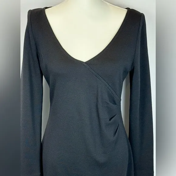St. John Wool Blend Faux Wrap Knit Dress Black V-neck Long Sleeve Size 6
