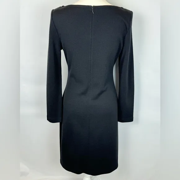 St. John Wool Blend Faux Wrap Knit Dress Black V-neck Long Sleeve Size 6