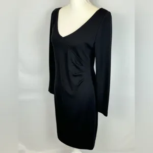St. John Wool Blend Faux Wrap Knit Dress Black V-neck Long Sleeve Size 6
