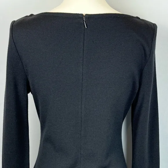St. John Wool Blend Faux Wrap Knit Dress Black V-neck Long Sleeve Size 6