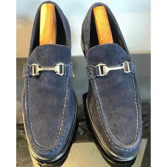 Stacy Adams Mens Casual Walking Shoes Blue Suede Horse Bit Loafers Dressy 10.5 M