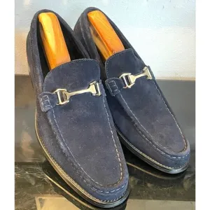Stacy Adams Mens Casual Walking Shoes Blue Suede Horse Bit Loafers Dressy 10.5 M