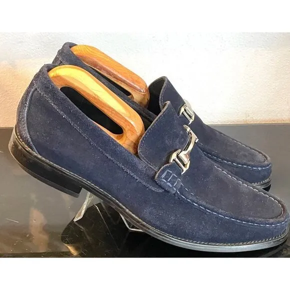 Stacy Adams Mens Casual Walking Shoes Blue Suede Horse Bit Loafers Dressy 10.5 M