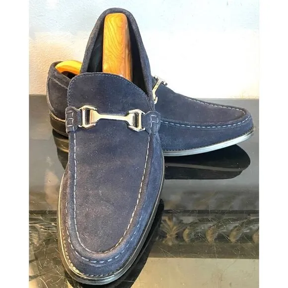 Stacy Adams Mens Casual Walking Shoes Blue Suede Horse Bit Loafers Dressy 10.5 M
