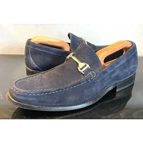 Stacy Adams Mens Casual Walking Shoes Blue Suede Horse Bit Loafers Dressy 10.5 M