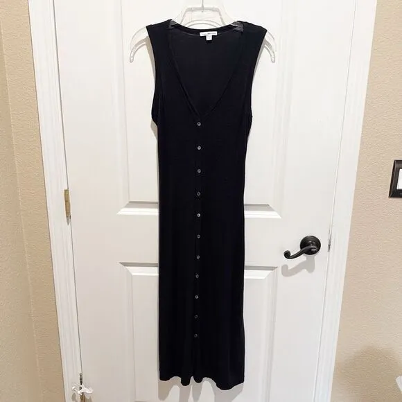 Standard James Perse Dress Sleeveless Black Midi Minimalist Capsule Size 0 XS