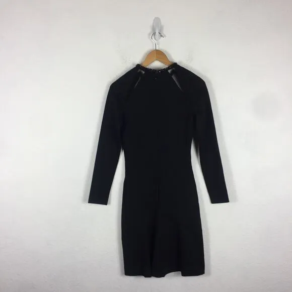 Stella McCartney Black Embellished Neck Mesh Insert Knee Length Dress Size 44