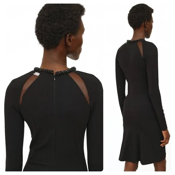 Stella McCartney Black Embellished Neck Mesh Insert Knee Length Dress Size 44