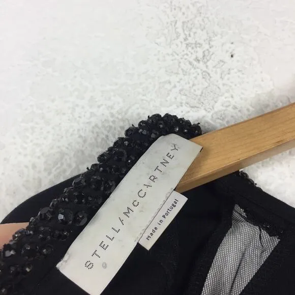 Stella McCartney Black Embellished Neck Mesh Insert Knee Length Dress Size 44