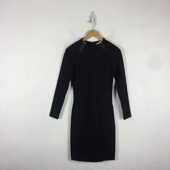Stella McCartney Black Embellished Neck Mesh Insert Knee Length Dress Size 44