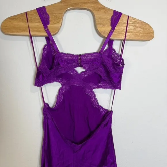 Stella McCartney Purple Lace Silk Cutout Mini Slip Dress Intimate Lingerie M