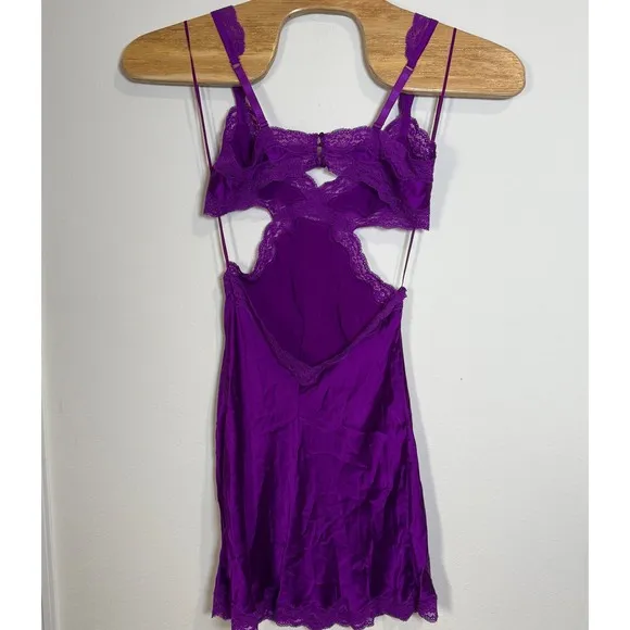 Stella McCartney Purple Lace Silk Cutout Mini Slip Dress Intimate Lingerie M