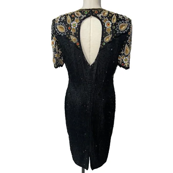 Stenay Vintage Silk All-Over Embellished Midi Dress size 12 NWT Made in India