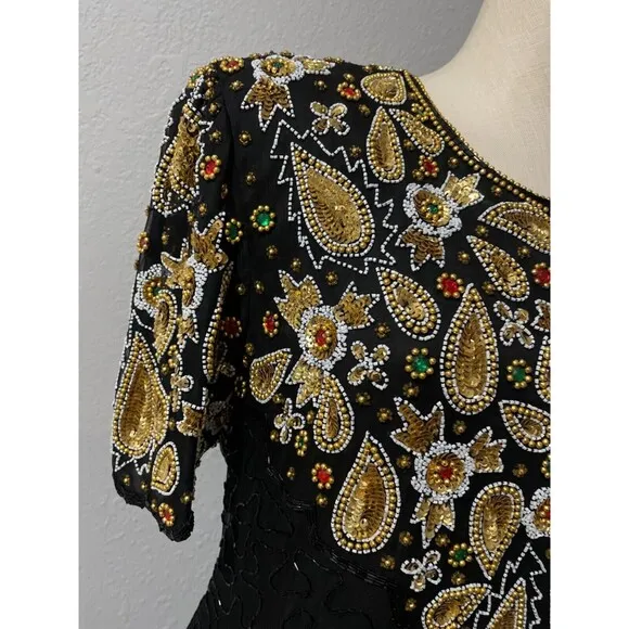 Stenay Vintage Silk All-Over Embellished Midi Dress size 12 NWT Made in India