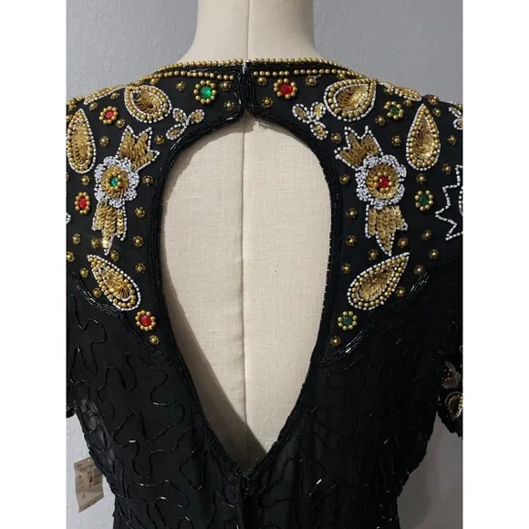 Stenay Vintage Silk All-Over Embellished Midi Dress size 12 NWT Made in India