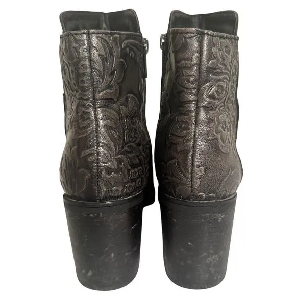 Sterling River Boots Sz 8M Gray Tooled Festival Leather Zip Ankle Western Boho