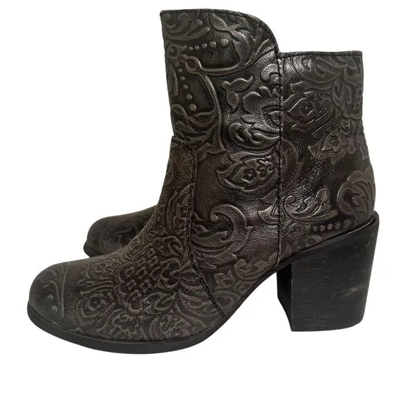 Sterling River Boots Sz 8M Gray Tooled Festival Leather Zip Ankle Western Boho