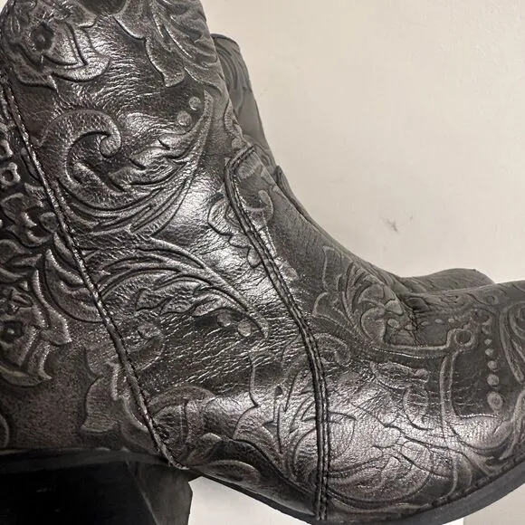 Sterling River Boots Sz 8M Gray Tooled Festival Leather Zip Ankle Western Boho