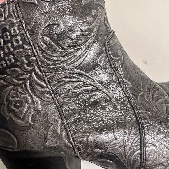 Sterling River Boots Sz 8M Gray Tooled Festival Leather Zip Ankle Western Boho