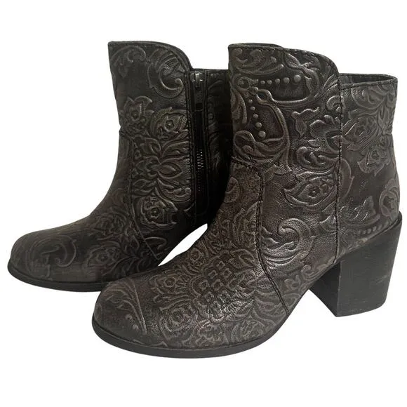 Sterling River Boots Sz 8M Gray Tooled Festival Leather Zip Ankle Western Boho