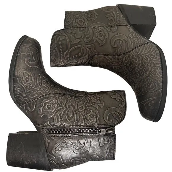 Sterling River Boots Sz 8M Gray Tooled Festival Leather Zip Ankle Western Boho