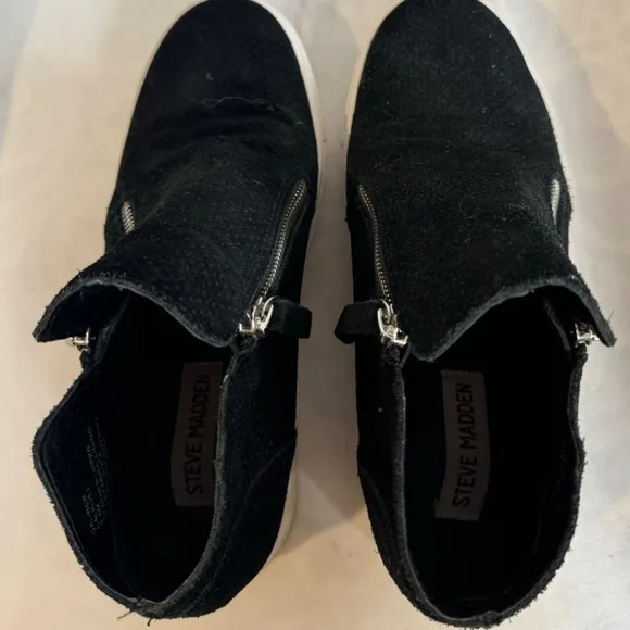 Steve Madden Black Caliber Double Zipper Active Wedge Heel Footwear Shoes 8.5