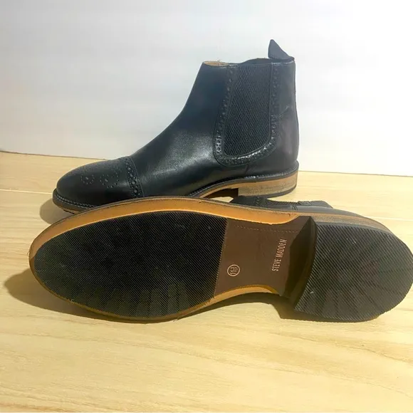 STEVE MADDEN DEADBOLT Men's Ankle Boots Black Leather Captoe Chelsea Size 11.5