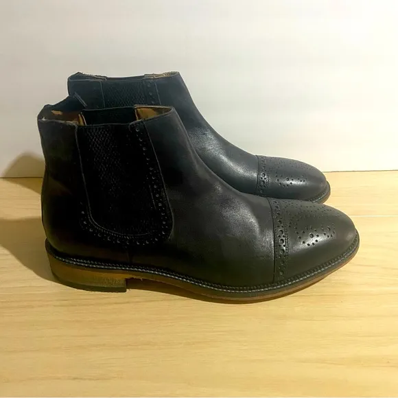 STEVE MADDEN DEADBOLT Men's Ankle Boots Black Leather Captoe Chelsea Size 11.5