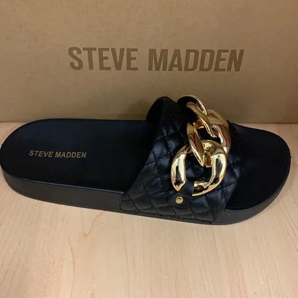 Steve Madden Zoray Golden Chain Link Slide Sandals