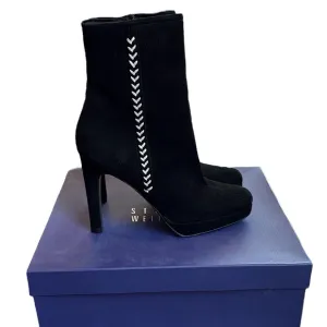 Stuart Weitzman Ankle Boots Women’s 6.5 Suede Chevron Heeled Boots