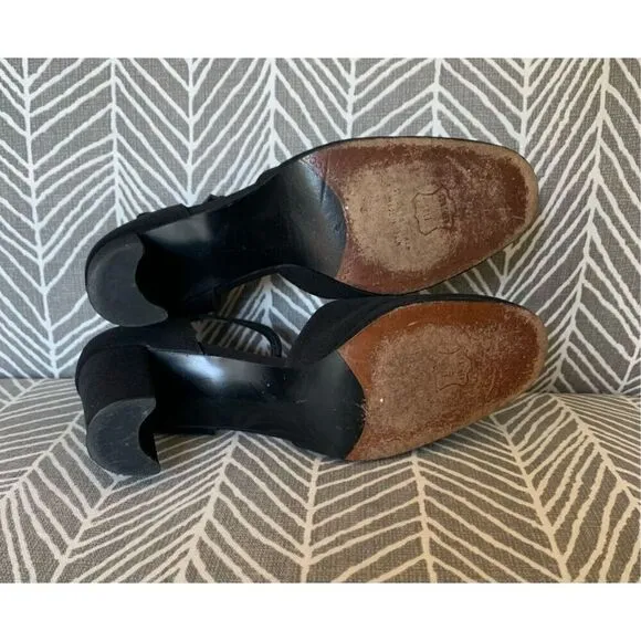 STUART WEITZMAN BLACK SATEEN ROUND TOE buckle DRESSY party PUMPS HEELS SHOES 7.5