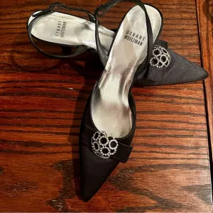 Stuart Weitzman Black Women's Shoes Kitten Heel. Jewel bow. Slingback size 7.5