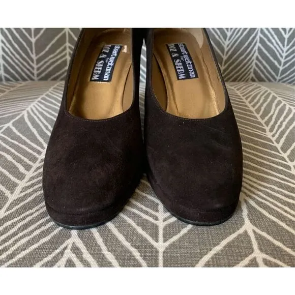 STUART WEITZMAN Brown Suede Tower Pump Heels Shoes size 7.5 AAA NARROW