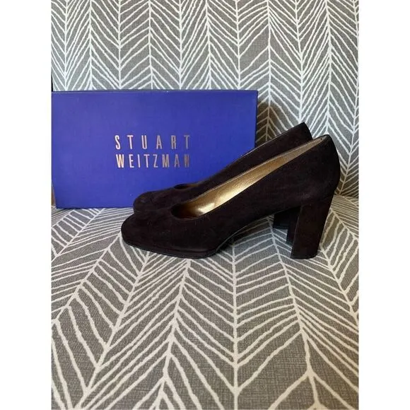 STUART WEITZMAN Brown Suede Tower Pump Heels Shoes size 7.5 AAA NARROW