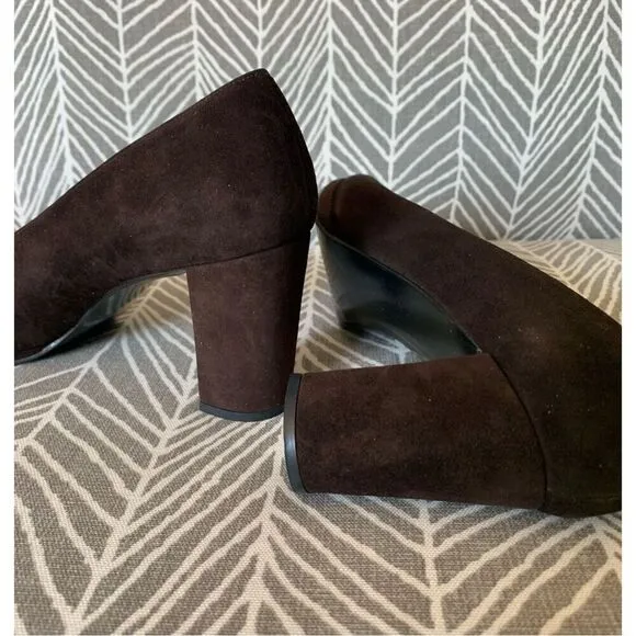 STUART WEITZMAN Brown Suede Tower Pump Heels Shoes size 7.5 AAA NARROW