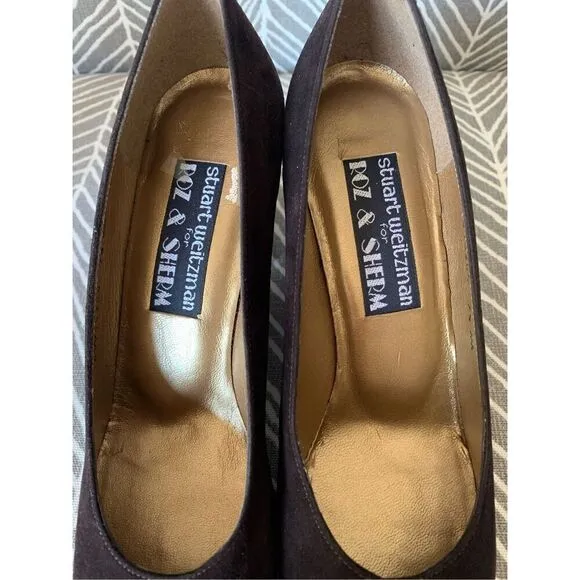 STUART WEITZMAN Brown Suede Tower Pump Heels Shoes size 7.5 AAA NARROW