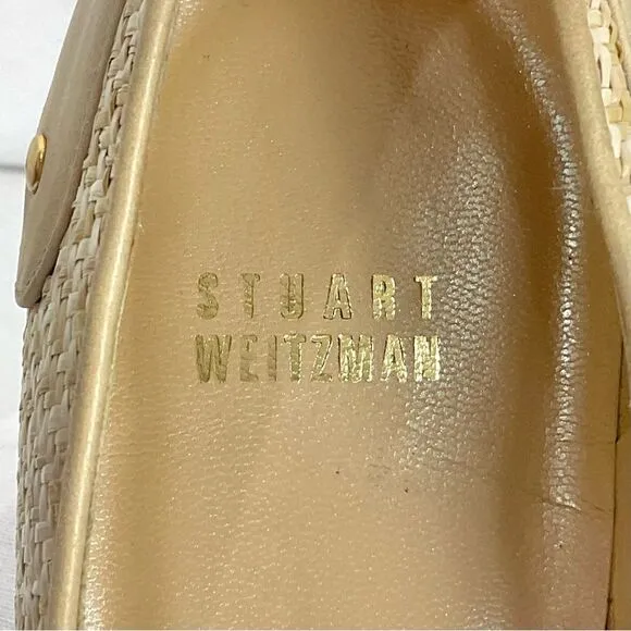 Stuart Weitzman Peep Toe Pumps Sz 10 Tan Cream Woven Dressy Heels Shoes