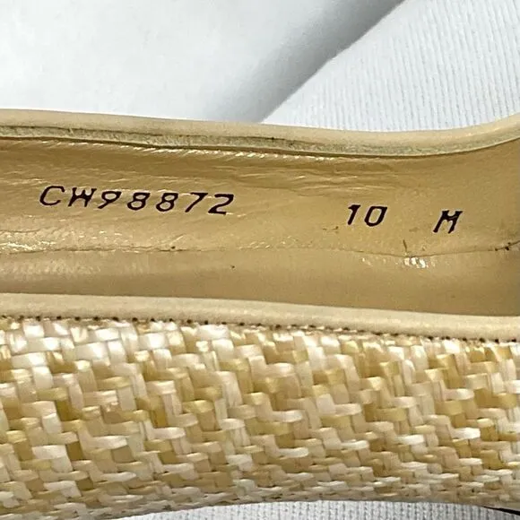 Stuart Weitzman Peep Toe Pumps Sz 10 Tan Cream Woven Dressy Heels Shoes