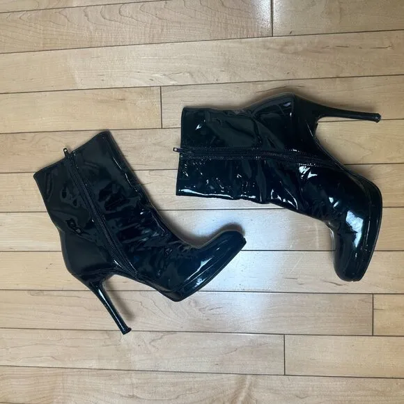 STUART WEITZMAN Women's Apollo Patent Leather Black Ankle Boot Stiletto Size 7.5