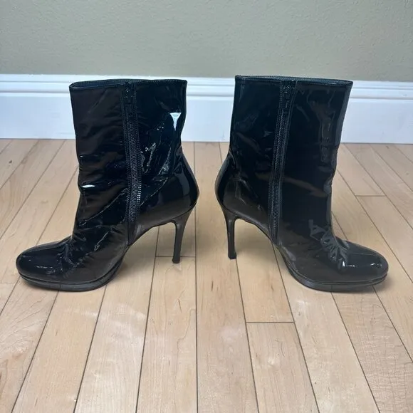 STUART WEITZMAN Women's Apollo Patent Leather Black Ankle Boot Stiletto Size 7.5