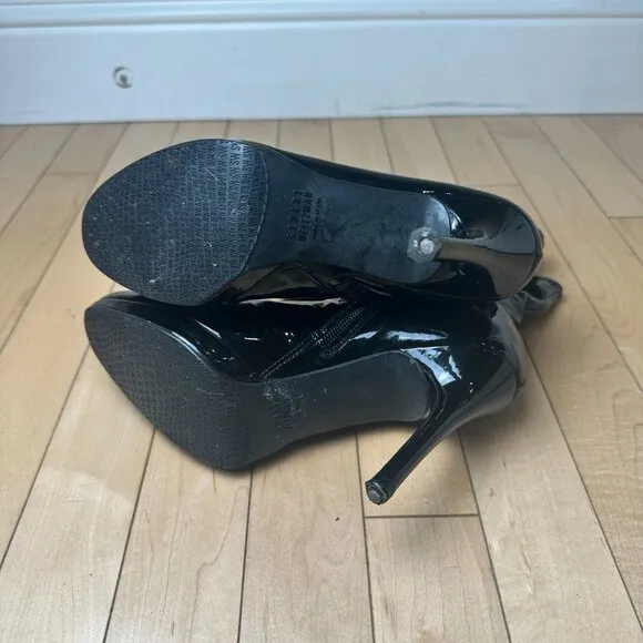 STUART WEITZMAN Women's Apollo Patent Leather Black Ankle Boot Stiletto Size 7.5