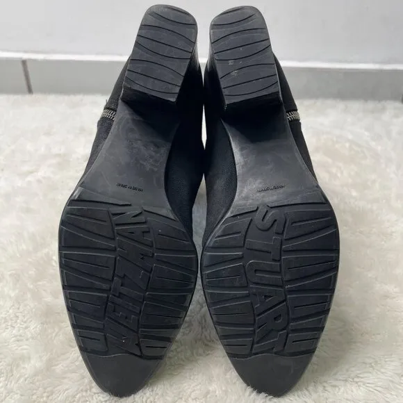 Stuart Weitzman Women's Black Leather Ankle Zip Up Heeled Boots Size 9.5 M