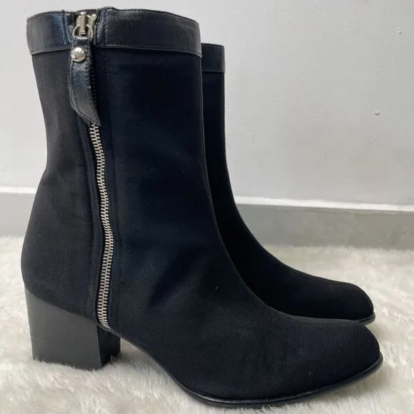 Stuart Weitzman Women's Black Leather Ankle Zip Up Heeled Boots Size 9.5 M